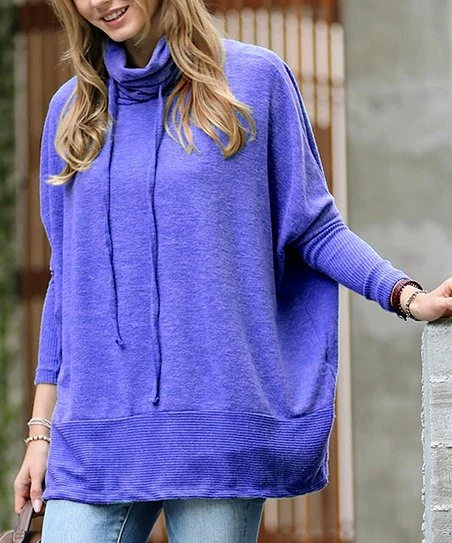 42POPS | Bright Blue Melange Drawstring Cowl Neck Long-Sleeve Sweater - Women