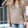 42POPS | Mocha Ribbed Crewneck Long-Sleeve Hi-Low Sweater - Women