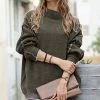 42POPS | Dark Olive Raw-Seam Oversize Mock Neck Drop-Shoulder Sweater - Women