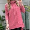 42POPS | Rose Brushed Melange Side-Slit Drawstring Funnel-Collar Hi-Low Tunic - Women