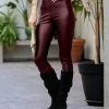 42POPS | Dark Burgundy Faux Leather High-Waist Leggings - Women