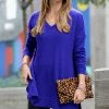 42POPS | Bright Blue Slit-Hem V-Neck Long-Sleeve Sweater - Women