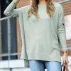 42POPS | Dusty Green Ribbed Crewneck Long-Sleeve Hi-Low Sweater - Women