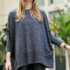 42POPS | Black Crewneck Long-Sleeve Oversize Dolman Sweater - Women