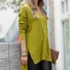42POPS | Olive Mustard Front-Seam Side-Slit V-Neck Hi-Low Sweater - Women