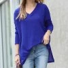 42POPS | Bright Blue Thermal Waffle V-Neck Hi-Low Sweater - Women
