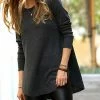 42POPS | Black Waffle Crewneck Long-Sleeve Curved-Hem Hi-Low Tunic - Women