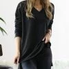 42POPS | Black Oversize V-Neck Long-Sleeve Hi-Low Top - Women