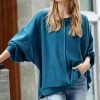 42POPS | Teal Waffle Crewneck Long-Sleeve Oversize Sweater - Women