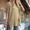 42POPS | Khaki Thermal Waffle Crewneck Long-Sleeve Hi-Low Tunic - Women