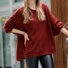 42POPS | Dark Rust Waffle Crewneck Long-Sleeve Oversize Sweater - Women