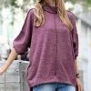 42POPS | Eggplant Melange Front-Seam Mock Neck Long-Sleeve Sweater - Women