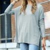 42POPS | Blue Gray Ribbed Crewneck Long-Sleeve Hi-Low Sweater - Women