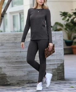 42POPS | Charcoal Crewneck Long-Sleeve Top & Leggings - Women