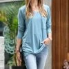 42POPS | Blue Gray V-Neck Long-Sleeve Pocket Top - Women
