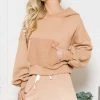 42POPS | Camel Drop-Shoulder Puff-Sleeve Pocket Hoodie - Women