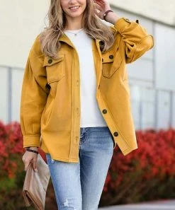 42POPS | Golden Mustard Drop-Shoulder Button-Up Pocket Shacket - Women