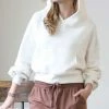 42POPS | Cream Drop-Shoulder Puff-Sleeve Pocket Hoodie - Women