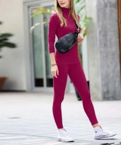 42POPS | Magenta Mock Neck Long-Sleeve Top & Leggings - Women