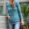 42POPS | Dusty Teal Waffle Crewneck Long-Sleeve Curved-Hem Snap-Front Sweater - Women
