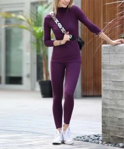 42POPS | Eggplant Mock Neck Long-Sleeve Top & Leggings - Women