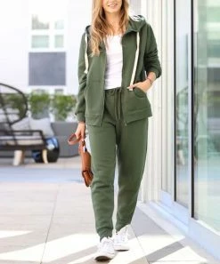 42POPS | Army Green Zip-Up Hoodie & Joggers - Women