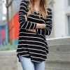 42POPS | Black & Ivory Stripe V-Neck Long-Sleeve Dolphin-Hem Top - Women