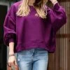 42POPS | Dark Plum Oversize Crewneck Balloon-Sleeve Sweatshirt - Women