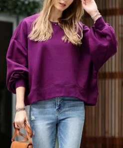 42POPS | Dark Plum Oversize Crewneck Balloon-Sleeve Sweatshirt - Women
