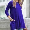 42POPS | Bright Blue Boatneck Long-Sleeve Pocket Swing Top - Women