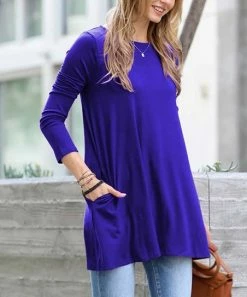 42POPS | Bright Blue Boatneck Long-Sleeve Pocket Swing Top - Women