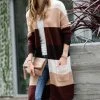 42POPS | Khaki & Brown Color Block Long-Sleeve Open Pocket Cardigan - Women