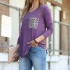 42POPS | Eggplant Leopard-Accent V-Neck Long-Sleeve Pocket Tee - Women