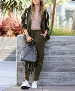 42POPS | Dark Olive Zip-Up Hoodie & Joggers - Women