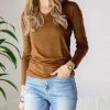 42POPS | Deep Camel V-Neck Long-Sleeve Top - Women
