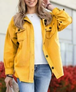 42POPS | Yellow Gold Drop-Shoulder Button-Up Pocket Shacket - Women