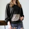 42POPS | Black & Brown Leopard-Contrast Pocket Hoodie - Women