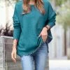 42POPS | Heather Teal Distressed Oversize Crewneck Sweater - Women