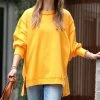 42POPS | Yellow Gold Side-Slit Exposed-Seam Oversize Crewneck Hi-Low Sweatshirt - Women