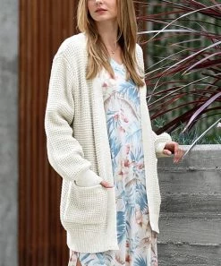 42POPS | Cream Waffle-Knit Open Cardigan - Women