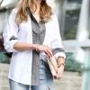 42POPS | White & Denim Gray Color Block Button-Up - Women