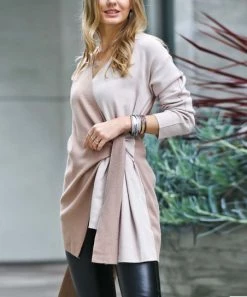 42POPS | Mocha & Latte Color Block Longline Wrap Cardigan - Women