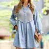 42POPS | Light Denim Blue & Gray Color-Block Ruffle Shirt Dress - Women