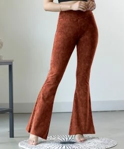 42POPS | Neon Brick Mineral Wash Raw-Edge High-Waist Yoga Pants - Women