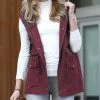 42POPS | Dark Burgundy Hooded Drawstring-Waist Pocket Military Vest - Women