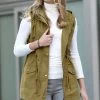 42POPS | Dusty Olive Hooded Drawstring-Waist Pocket Military Vest - Women