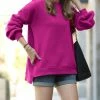 42POPS | Magenta Crewneck Hi-Low Pocket Sweatshirt - Women