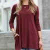 42POPS | Dark Burgundy Boatneck Long-Sleeve Pocket Swing Top - Women