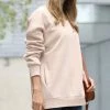42POPS | Dusty Blush V-Neck Drop-Shoulder Pocket Tunic Sweatshirt - Women