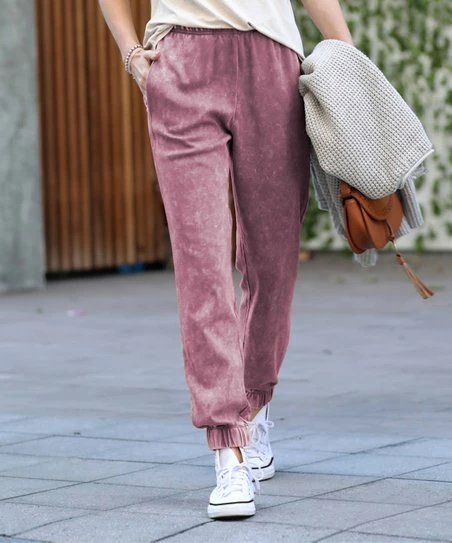 42POPS | Eggplant Acid Wash Pocket Joggers - Women